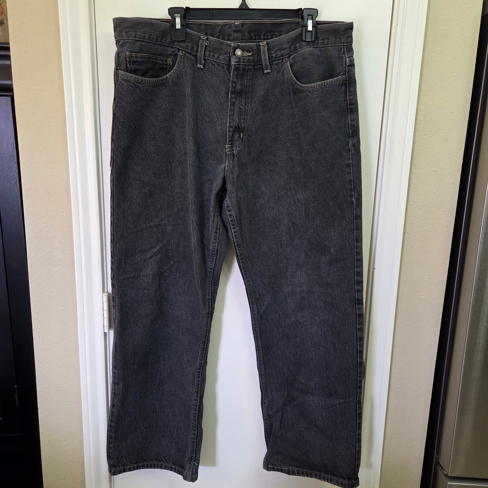 Faded Glory Mens Relaxed Fit Jeans 38x30 Washed Black 100% Cotton 112371 Denim